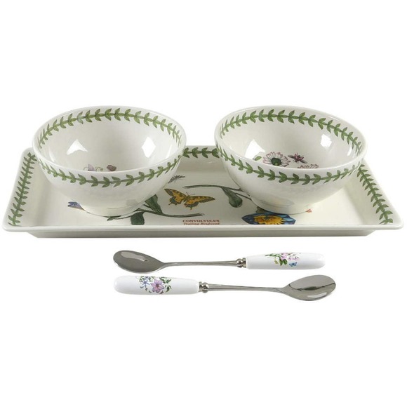 Vintage PORTMEIRION Hostess Botanic Garden, 5 pc Tray, 2 bowls & spoons England - Picture 1 of 10
